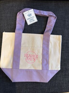 Trader Joe's Mini Canvas Tote Bag in Lavender and Cream